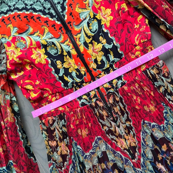 Alice + Olivia Bennet Pleated Maxi Dress Love Note Red Smocked Waist - Size 2 - Picture 8 of 10